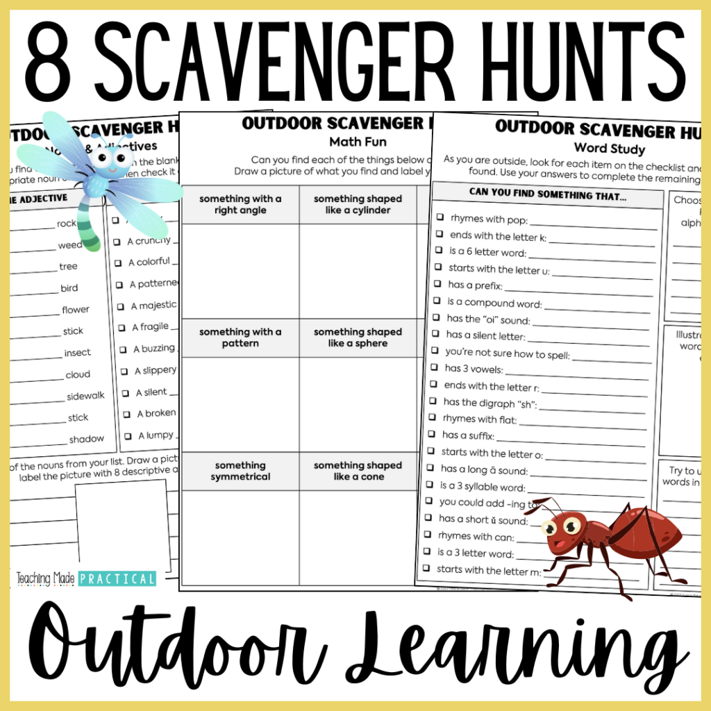 8 outdoor learning scavenger hunts, no prep for 3rd, 4th, 5th