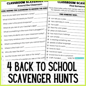 Back to school scavenger hunts for 3rd, 4th, and 5th grade