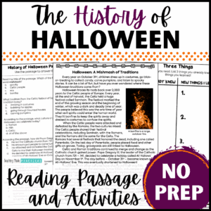 History of Halloween - social studies activity for 3rd, 4th, and 5th grade